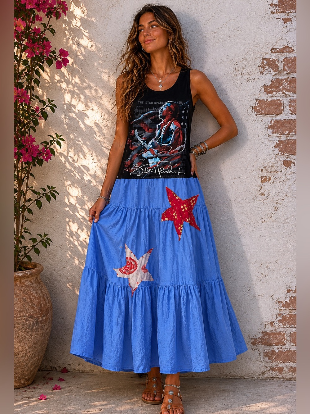 Upcycled Jimmy Hendricks patriotic tank dress